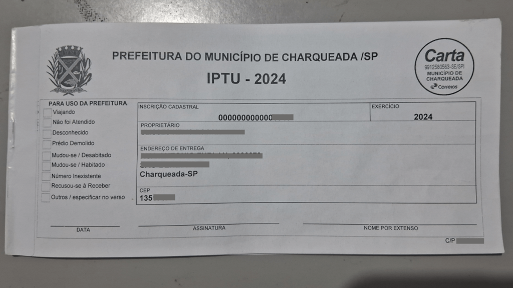 Carnê IPTU Contra Capa